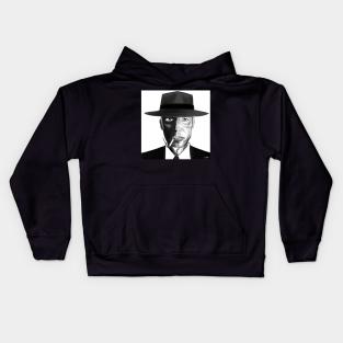 oppenheimer portrait in ecopop cartoon art doodle Kids Hoodie